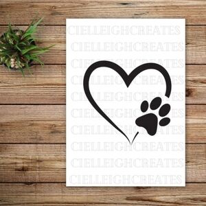 *2 for $20* Dog paw in heart vinyl decal Sticker Handcrafted